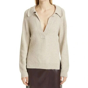 NWOT Nanushka Bambi Beige Wool Polo Sweater - Wool Cashmere Blend V-Neck